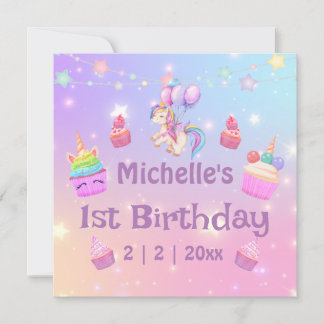 1. Geburtstag unicorns cupcakes Girl-Fun-Karte Feiertagskarte