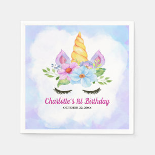 1. Geburtstag Wasserfarbe Floral Magisches Einhorn Serviette