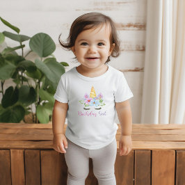 1. Geburtstag Wasserfarbenflora Magisches Einhorn Baby T-shirt