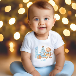 1. Geburtstag Weihnachten Blue Gingerbread Mann Na Baby T-shirt