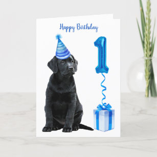 1. Geburtstag Welpenthema - Niedlicher Hund Blue B Karte