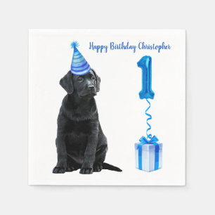 1. Geburtstag Welpenthema - Niedlicher Hund Blue B Serviette