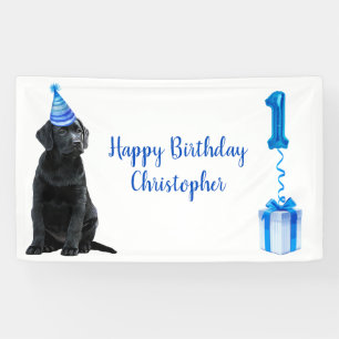 1. Geburtstag Welpenthema - Niedlicher Hund Blue P Banner