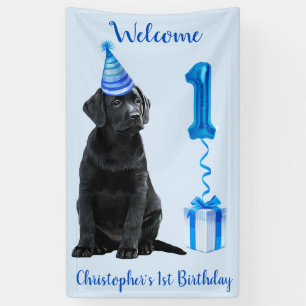 1. Geburtstag Welpenthema - Niedlicher Hund Blue P Banner