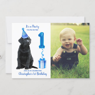 1. Geburtstag Welpenthema - Niedlicher Hund Blue P Einladung