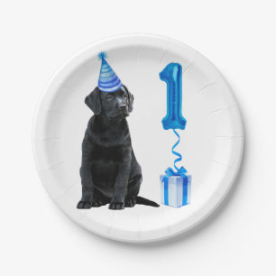 1. Geburtstag Welpenthema - Niedlicher Hund Blue P Pappteller