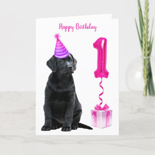 1. Geburtstag Welpenthema - Niedlicher Hund Pink G Karte