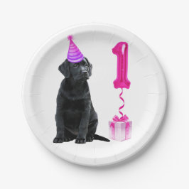 1. Geburtstag Welpenthema - Niedlicher Hund Pink G Pappteller