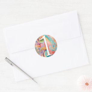 1. Geburtstag Whimsy Colorful Art Blume Botanisch Runder Aufkleber