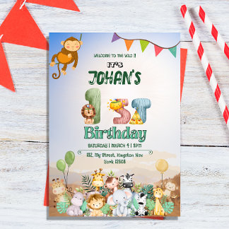 1. Geburtstag Wild Jungle Safari Themeneinladung Einladung