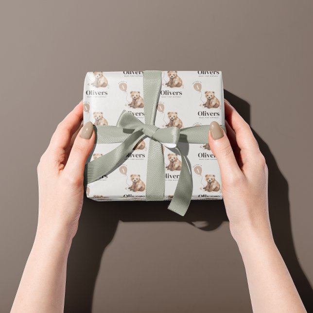 1. Geburtstag Wild One Bär modern elegant Geschenkpapier (Von Creator hochgeladen)