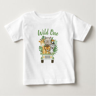 1. Geburtstag Wild One Jungle Safari Tiere im Auto Baby T-shirt