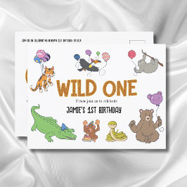 1. Geburtstag Wild One Jungle Safari Tiere Postkarte