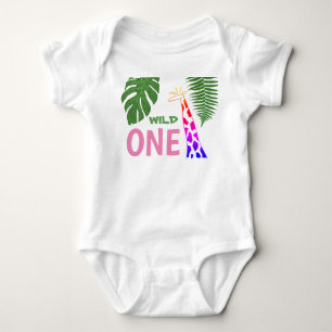 1. Geburtstag Wild One Rosa Giraffe Safari Dschung Baby Strampler