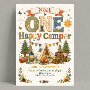 1. Geburtstag Woodland One Happy Camper Einladung