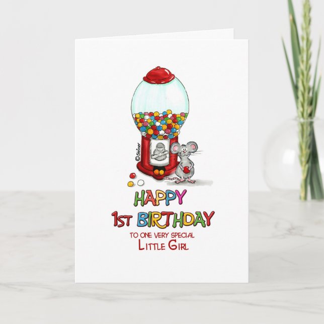 1. Geburtstag zu einem ganz besonderen kleinen Mäd Karte (Vorderseite)