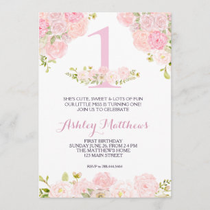 1. Geburtstag ZUERST schöne Blumeneinladung, Einladung