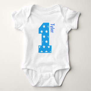 1. Geburtstags-Baby-blaue Sterne ein jähriger Nam Baby Strampler