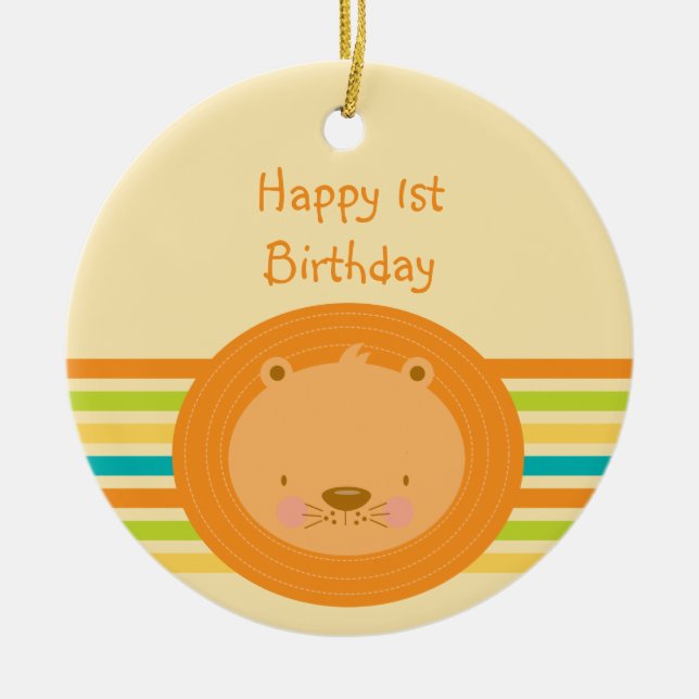1. Geburtstags-Baby-Löwe-runde Verzierung Keramik Ornament (Vorne)