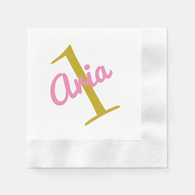 1. Geburtstags-Cocktail Napkin Pink Gold Weiß Serviette (Vorderseite)