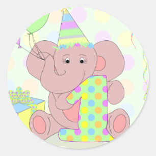 1. Geburtstags-Elefant-Aufkleber für Jungen Runder Aufkleber