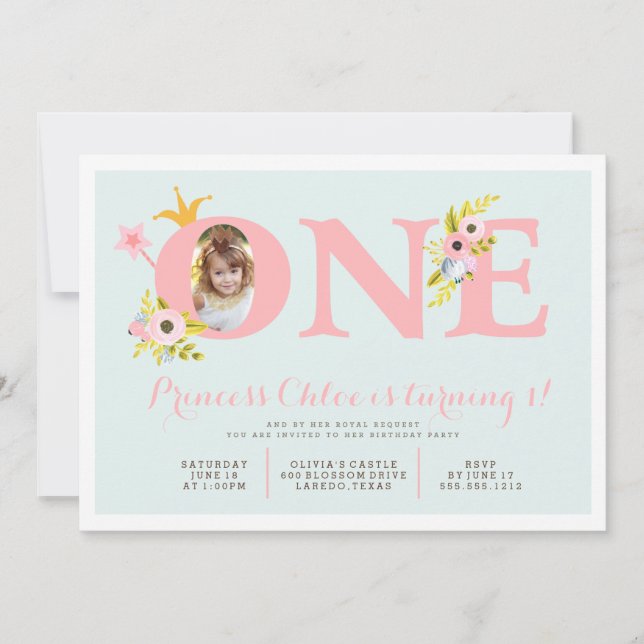 1. Geburtstags-Foto-Prinzessin Party Einladung (Vorderseite)