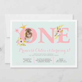 1. Geburtstags-Foto-Prinzessin Party Einladung