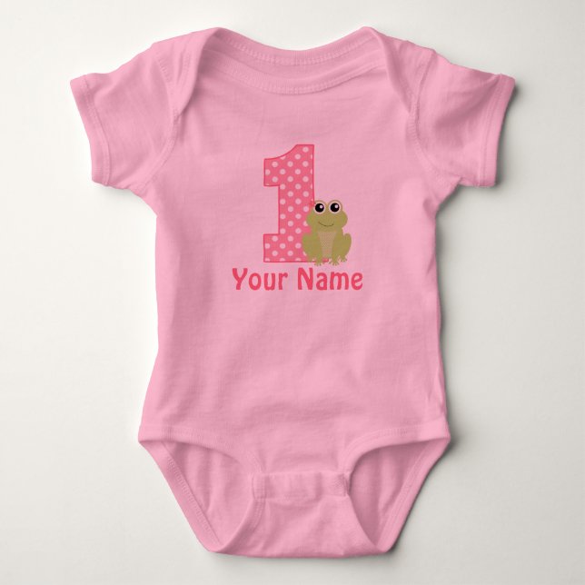 1. Geburtstags-Frosch-Rosa personalisiert Baby Strampler (Vorderseite)
