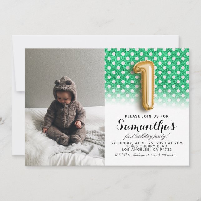 1. Geburtstags-Glitzer-Portrait Einladung (Vorderseite)