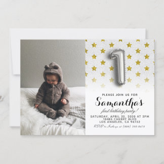1. Geburtstags-Glitzer-Portrait Einladung