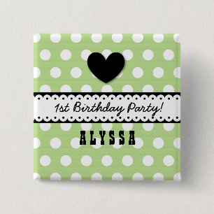1. Geburtstags-Mädchen-Herz ausgebogtes Band-Grü Button
