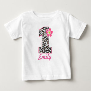 1. Geburtstags-Mädchen-Pink u. Leoparddruck Baby T-shirt