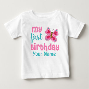 1. Geburtstags-Mädchen-Schmetterlings-Rosa Baby T-shirt