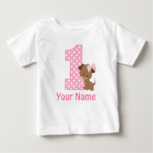 1. Geburtstags-Mädchen-Welpen-personalisiertes Baby T-shirt