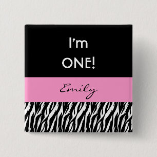 1. Geburtstags-Mädchenmoderner Zebra V02 Button