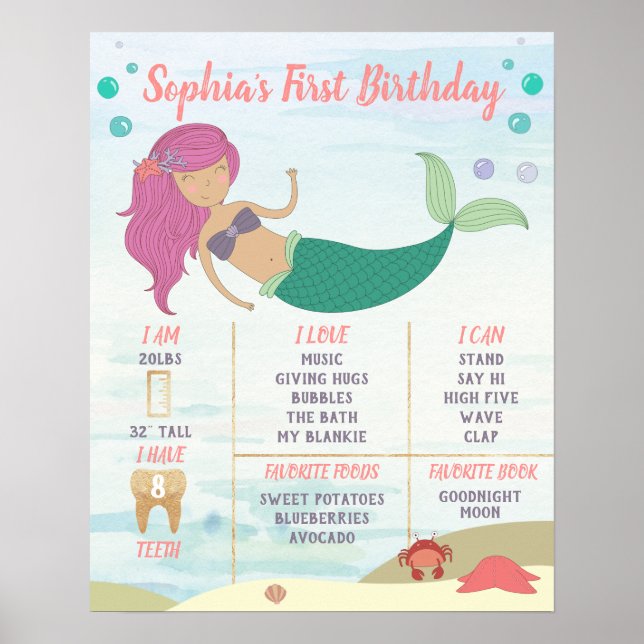 1. Geburtstags-Mermaid-Milestone-Poster Poster (Vorne)