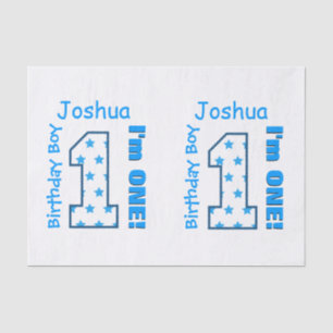 1. Geburtstags-Name-blaue Stern-Zahl JUNGE V2A Seidenpapier