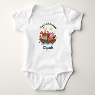1. Geburtstags-Noahs Arche-personalisierter Baby-T Baby Strampler