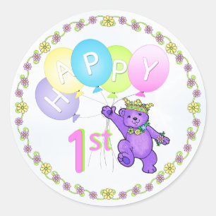 1. Geburtstags-Prinzessin Bear Happy Runder Aufkleber