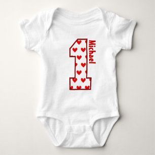 1. Geburtstags-rote Herzen ein jähriges N006 Baby Strampler