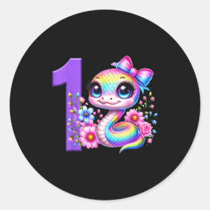 1. Geburtstags-Schlangenparty-Regenbogen-Coquette- Runder Aufkleber