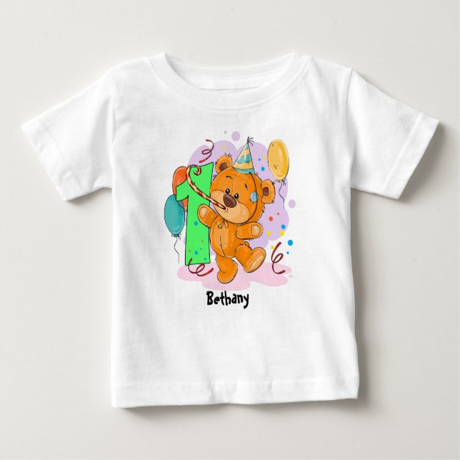 1. Geburtstags-Teddybär Baby T-shirt (Vorderseite)