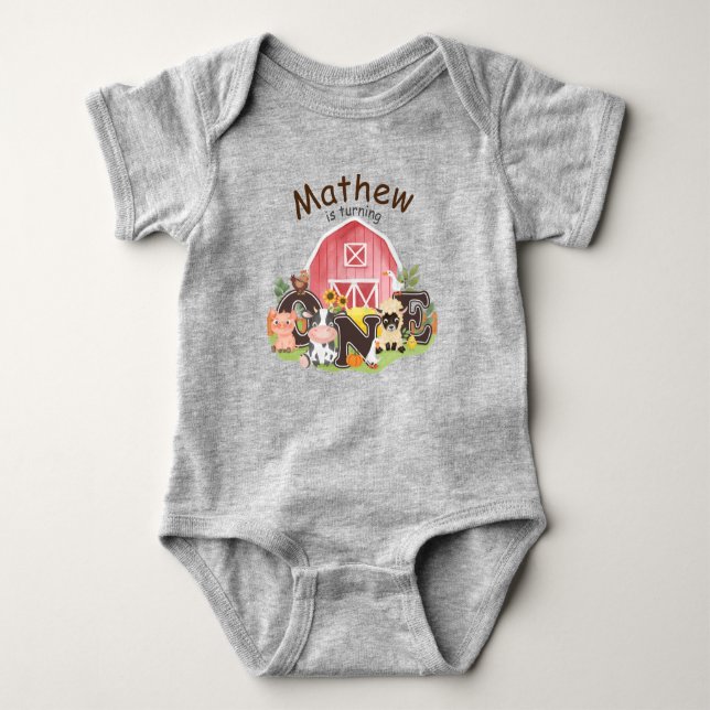 1. Geburtstagsbärenbarnyard niedliche Tiere, ich b Baby Strampler (Vorderseite)