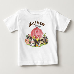 1. Geburtstagsbärenbarnyard niedliche Tiere, ich b Baby T-shirt