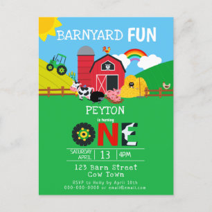 1. Geburtstagsfarm Animes Barnyard Spaß Kinder Nie Einladungspostkarte
