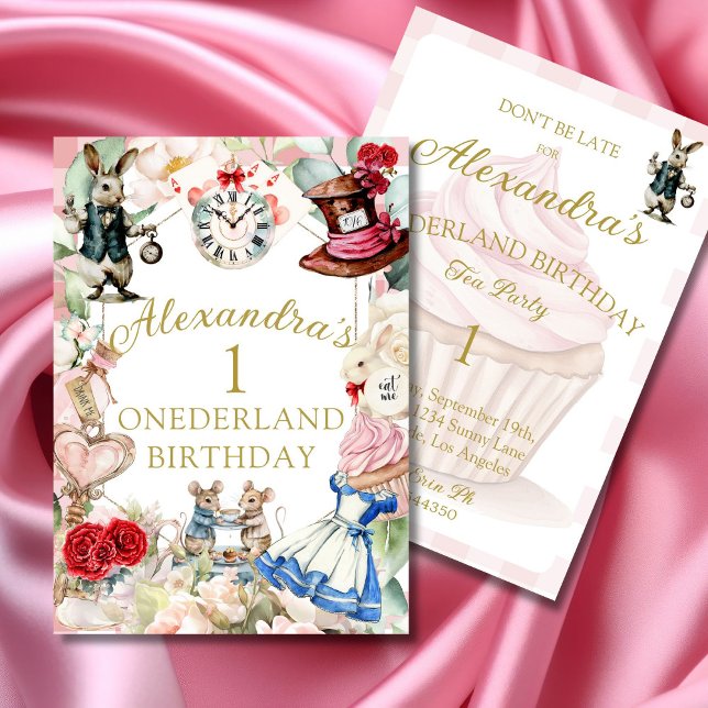1. Geburtstagsfeier Alice im Wunderland Rosa Bläse Einladung (Von Creator hochgeladen)