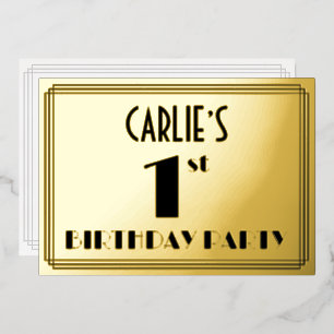 1. Geburtstagsfeier — Art Deco-Look „1“ + Name Folieneinladung