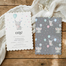 1. Geburtstagsfeier für ein süßes Baby-Elefantenju Einladung