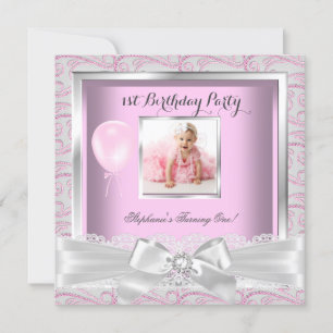 1. Geburtstagsfeier Mädchen Rosa Diamanten Einladung