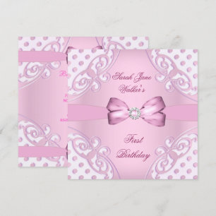 1. Geburtstagsfeier Mädchen Rosa Weiße Polka Punkt Einladung